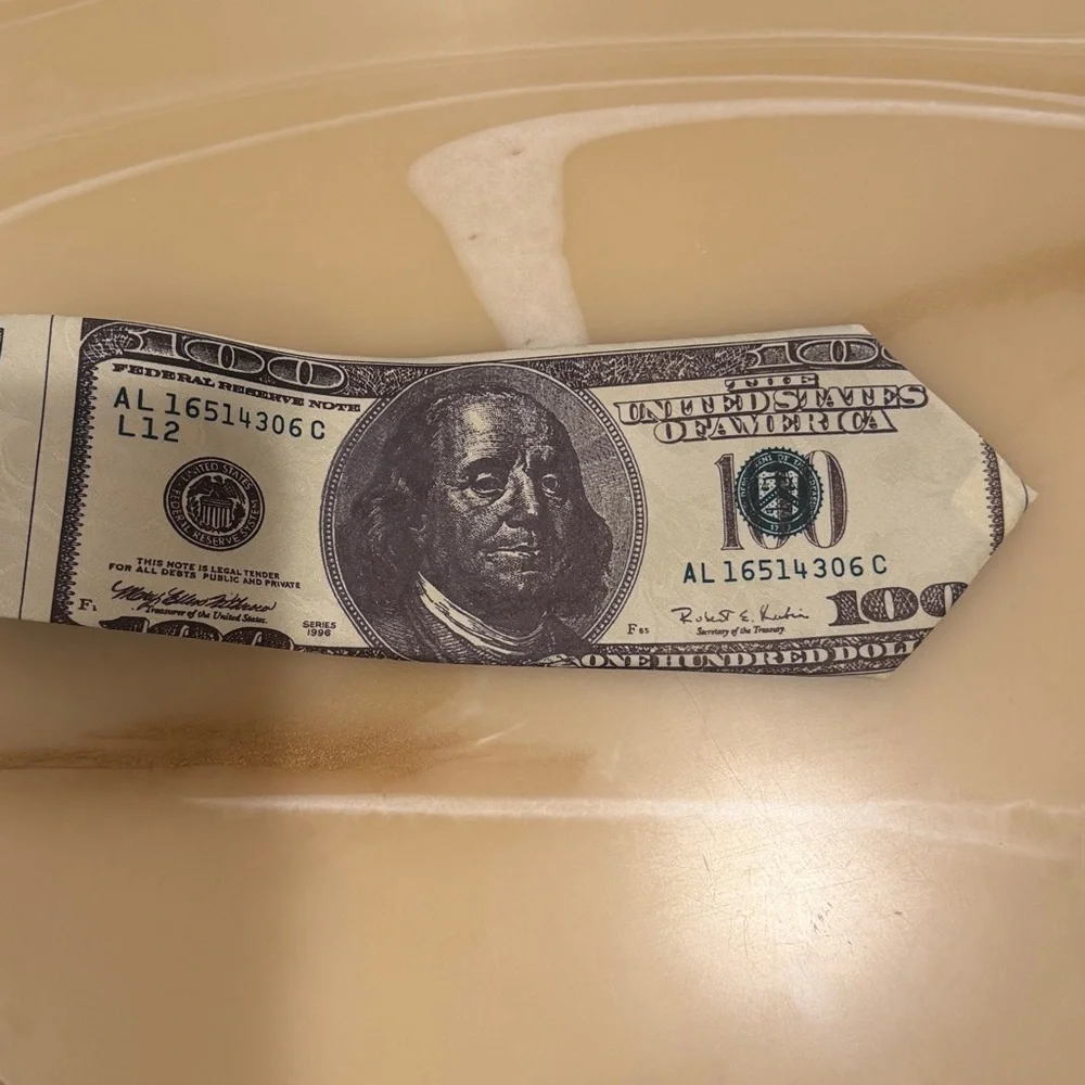 A. Rogers Handmade Silk Tie 100 Dollar Bill Money Print Novelty Benjamin Frankli